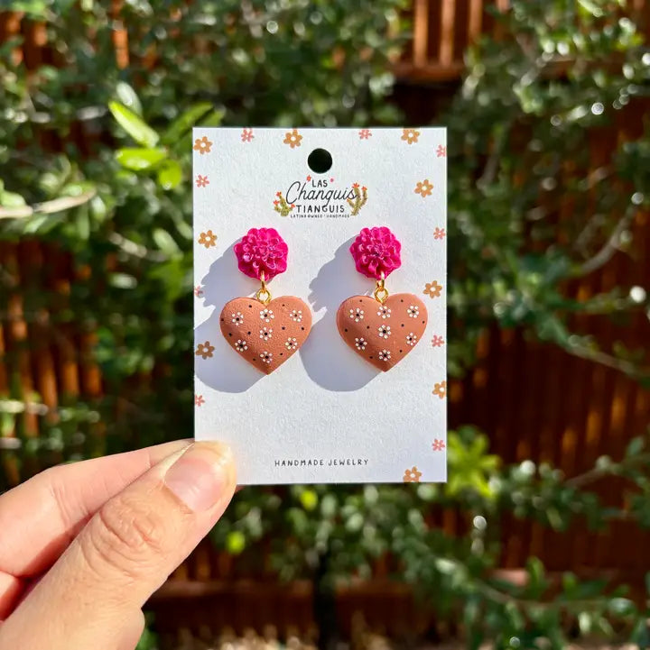 Terra Cotta Floral Heart Dangling Earings