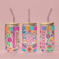 Cafecito Y Chisme Glass Can with Bamboo Lid & Straw