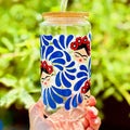 Frida-Inspired Glass Cup – Talavera Blue Glass Cup